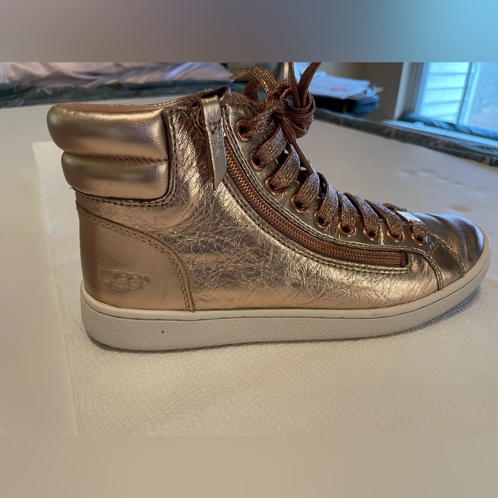 UGG Rose-Gold Metallic High-Top Sneakers  Size 7